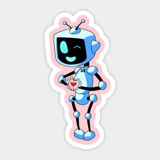 Cute Cartoon Robot, Friendly Little Android Sticker